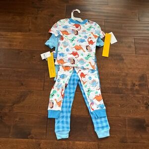 Miss Rachel Boys 4T Dinosaur Pajamas 4 Piece Set Cotton Sleepwear‎ Blue